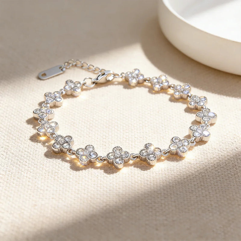 Stainless Steel Colorful Cubic Zirconia Flower Cover Bracelet Adjustable Four - Leaf Clover CZ Stone - Visuel 11 | SAMAG