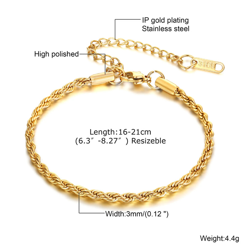 Gold Color Men's Chain Bracelet, Hip Hop Stainless Steel Chunky Wristband, Rock Punk Jewelry Gift for Dad - Visuel 12 | SAMAG
