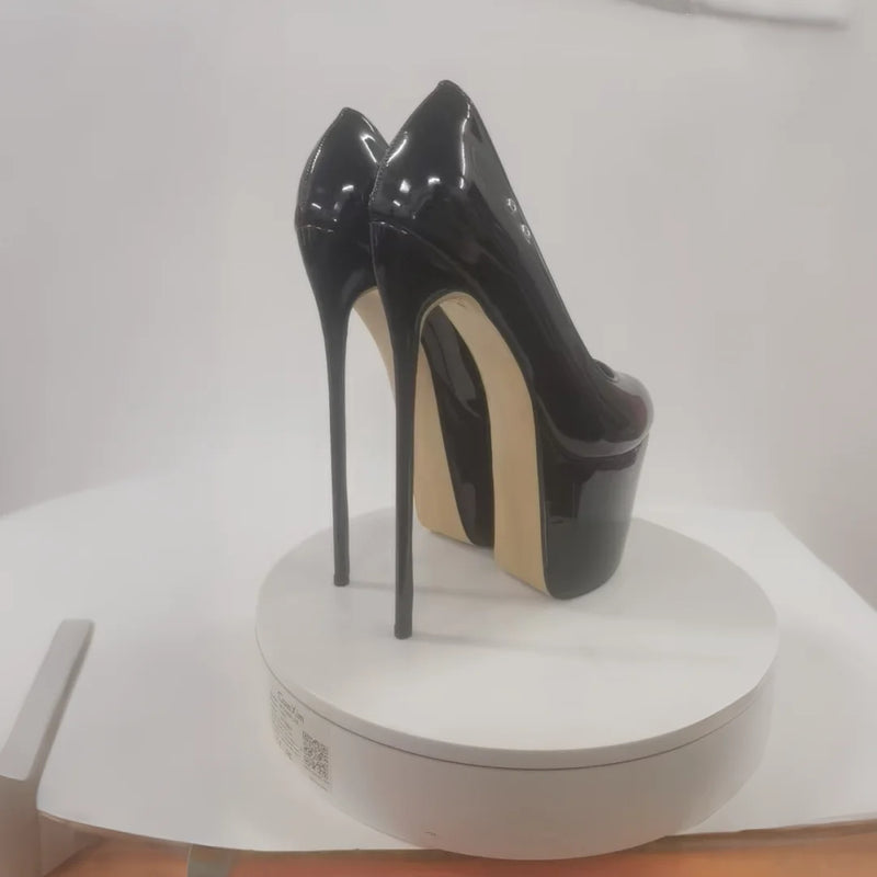 SDTRFT Red Pink Pumps Ladies Platform Shoes Woman 22cm Thin Heels Nighclub Wedding Dance Round Toe Patent Leather Stilettos