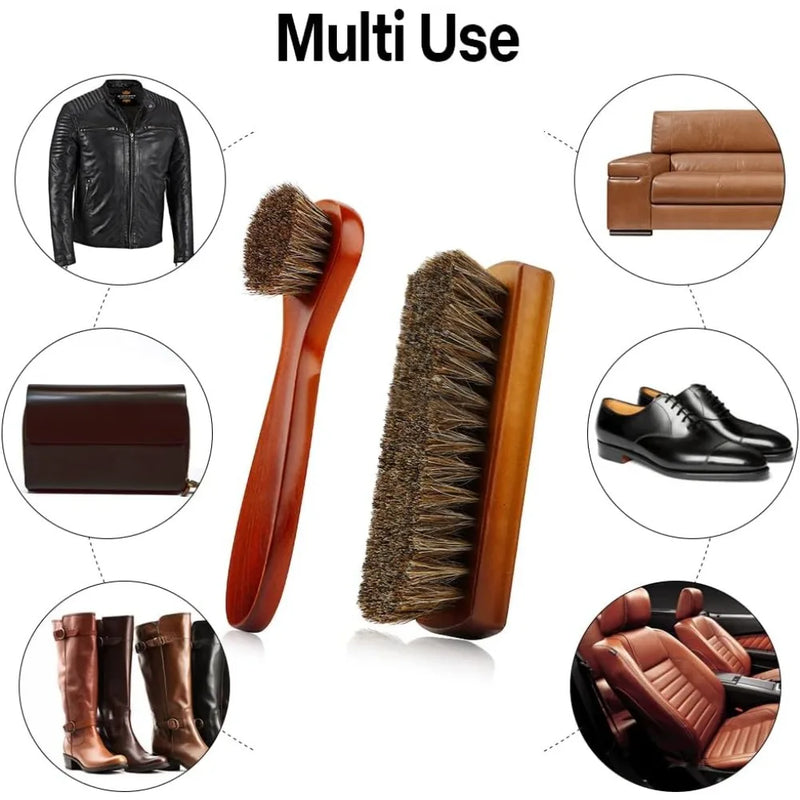 2 Pc Horsehair Shoe Brush Set, Professional Leather Boot Cleaning Brushes for Polishing & Conditioning, Horse Hair Shoe Care Kit