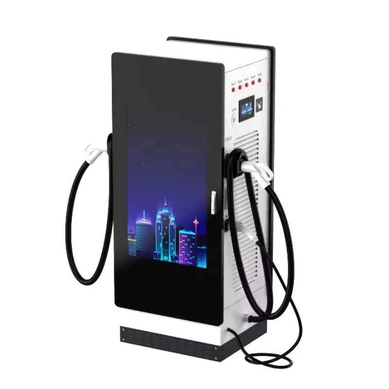 Electric Car Charger Station Commercial Solar Powered DC Fast EV Charger with Advertising Screen Custom