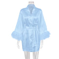 White Bride Wedding Robe with Feathers Women Satin | SAMAG