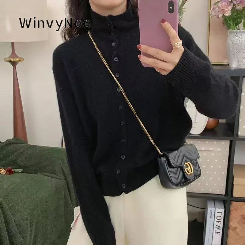 WinvyNee Women Solid Pure Wool Thin Knitted Cardigan - View 5 | SAMAG