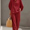 Ladies' Leisure Shirt Set, Lazy and Relaxed Feel, Top Choice for Commuting and Vacation, Lightweight and Slightly Sheer