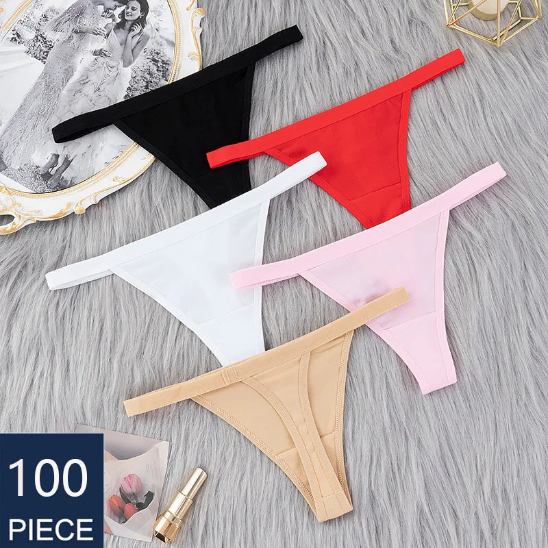100 Pcs Sexy Women Cotton G String Thongs Low Waist Seamless Female Underpants Comfortable Elasticity Breathable Lingerie