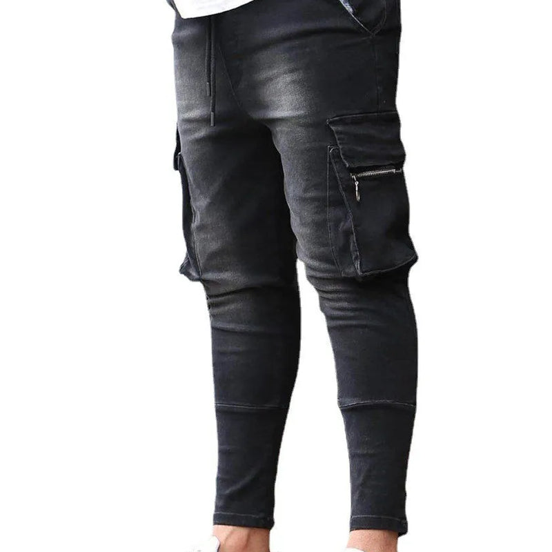 New Jeans Men Pants Wash Solid Color Multi Pockets Denim | SAMAG