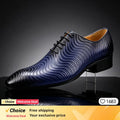 Men's lace up formal shoes, casual retro comfortable faux leather striped embossed handmade business dress shoes
