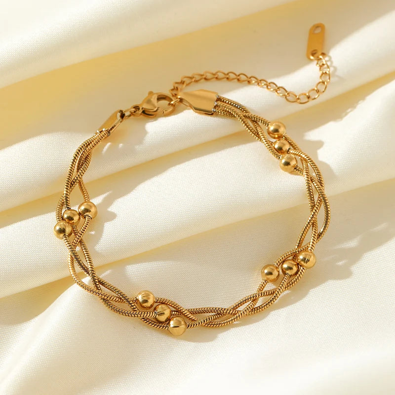 EILIECK 316L Stainless Steel Beads Wound Chain Bracelet for Women Charm Metal 18 K Plated Trendy Golden Unique Design Jewelry