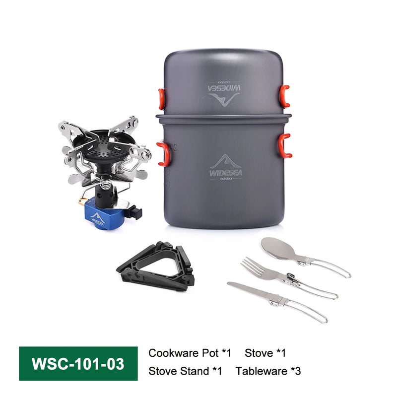 Widesea Camping Cookware Set Easy to Carry Multi Combinations Portable Outdoor Cooking Kit with Stove Cutlery for Hiking Picnic