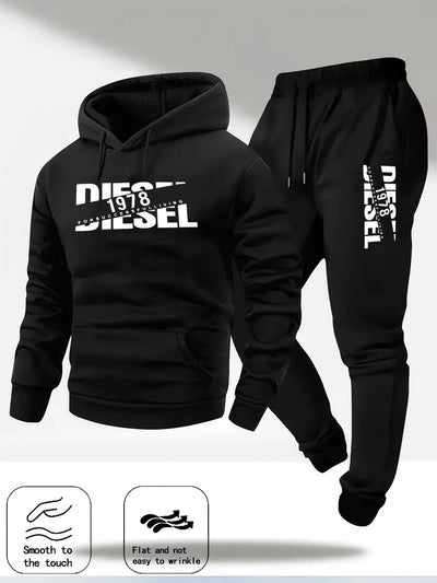 Men Fashion Print Tracksuit Hooded Sweatshirt+Sweatpants Set Autumn Winter Casual Fitness Jogging Sports Two - Piece | SAMAG
