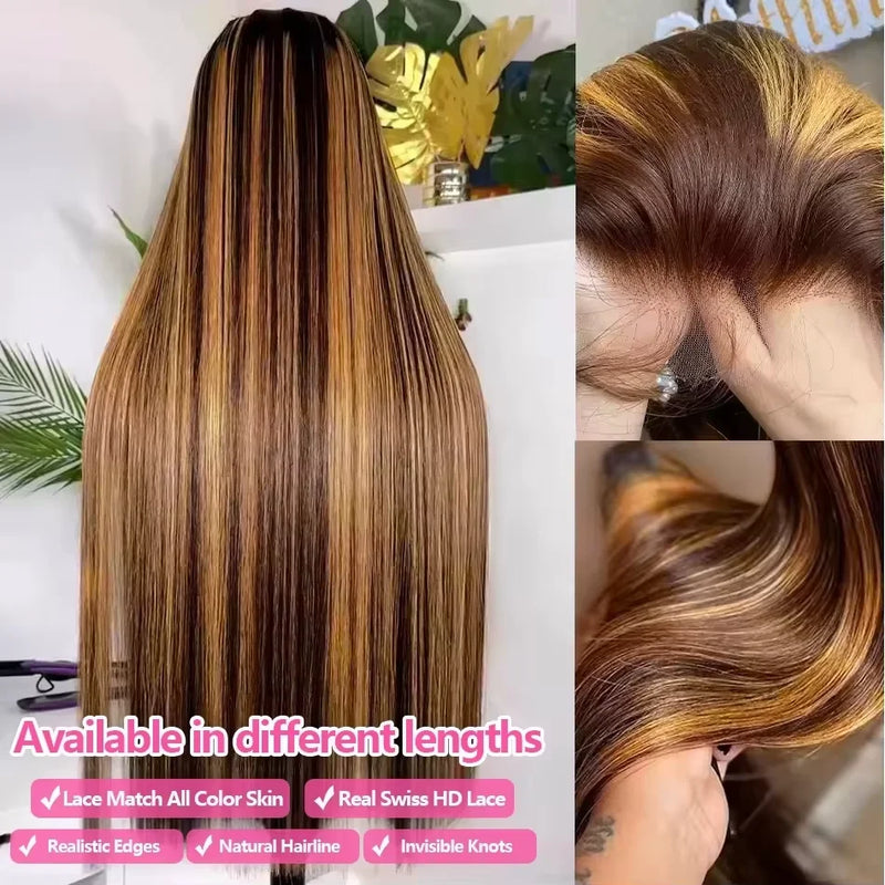 360 Full Lace Wig Highlight Ombre 30 40 Inch Bone Straight Human Hair Wigs 13x6 Hd Transparent Lace Frontal Wig Colored Human Hair Pre Plucked Wig For Women