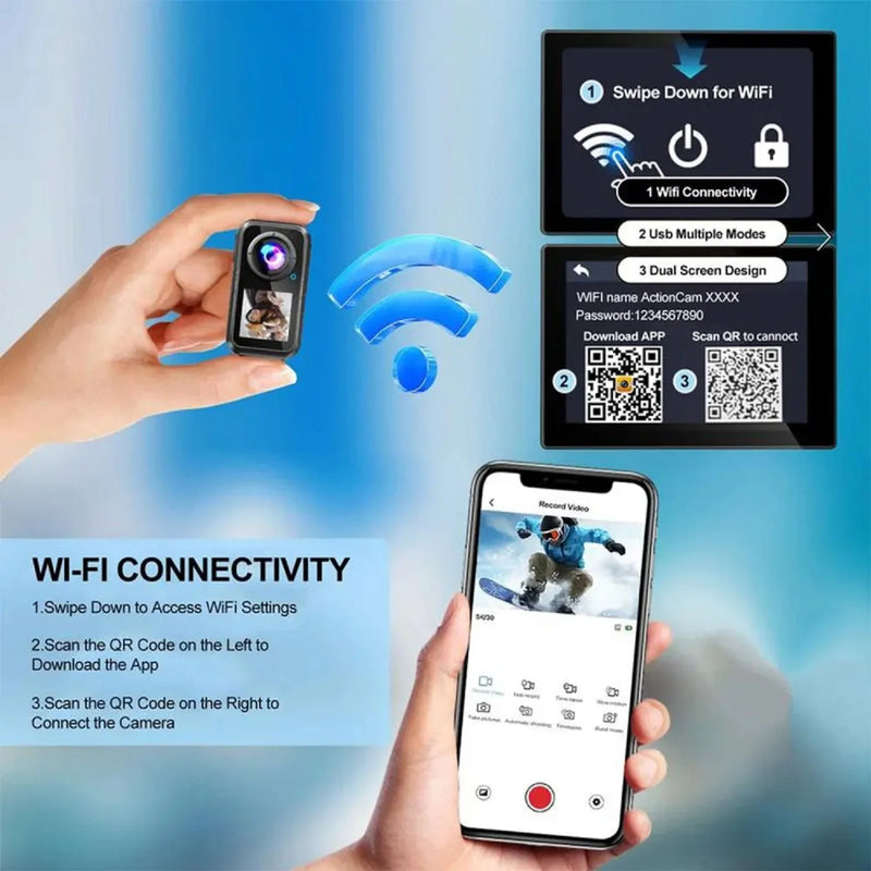 5K Mini Action Camera 4K 60FPS Anti Shake Touch Screen Waterproof Magnetic Pendant Body Cam Motorcycle Bike Outdoor Sport Record