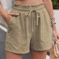 Summer vacation women's shorts loose hot pants high waist elastic casual solid color pants with drawstring pockets women's pants
