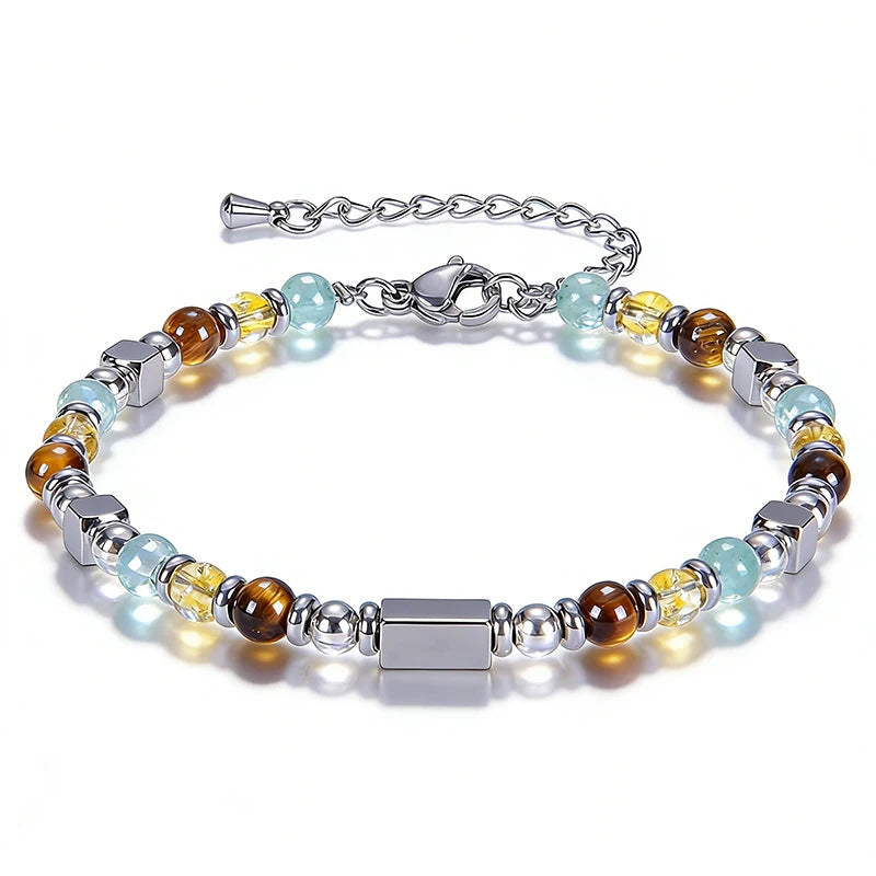 2026 Classic 6mm Tiger Eye Stone Hematite Beaded Bracelet Adjustable Stainless Steel Chain Bracelet for Men Women Jewelry Gifts