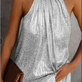 Women Gold Blouse 2025 New Fashion High Neck Sleeveless Hatler Tank Top Vest Summer Casual Loose Blouse Shirt Tee