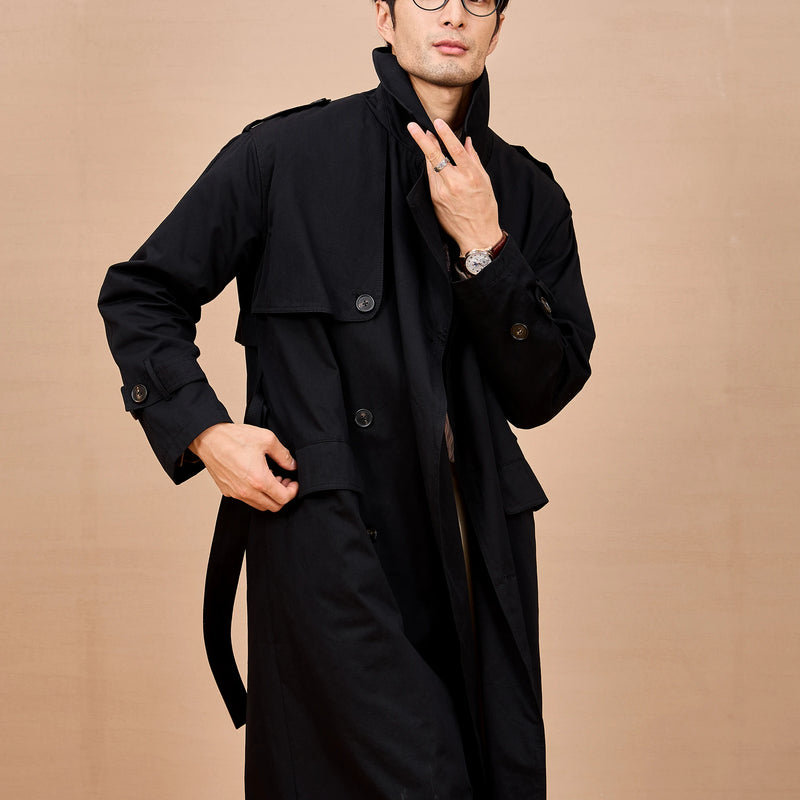 Mauroicardi Spring Autumn Long Black Khaki Trench Coat Men Shoulder Pads Double Breasted Chic British Style Fashion Clothes 2025