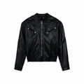 American Fashion Stand Collar Zipper Leather Jacket High Street Motorcycle Clothing Men's Casual Loose Fashionable Cardigan Top
