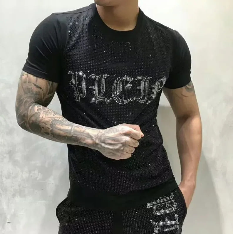 Men's Rhinestone Tracksuit Set European Luxury Streetwear Casual Daily Outfit T - Shirt And Pants - View 14 | SAMAG