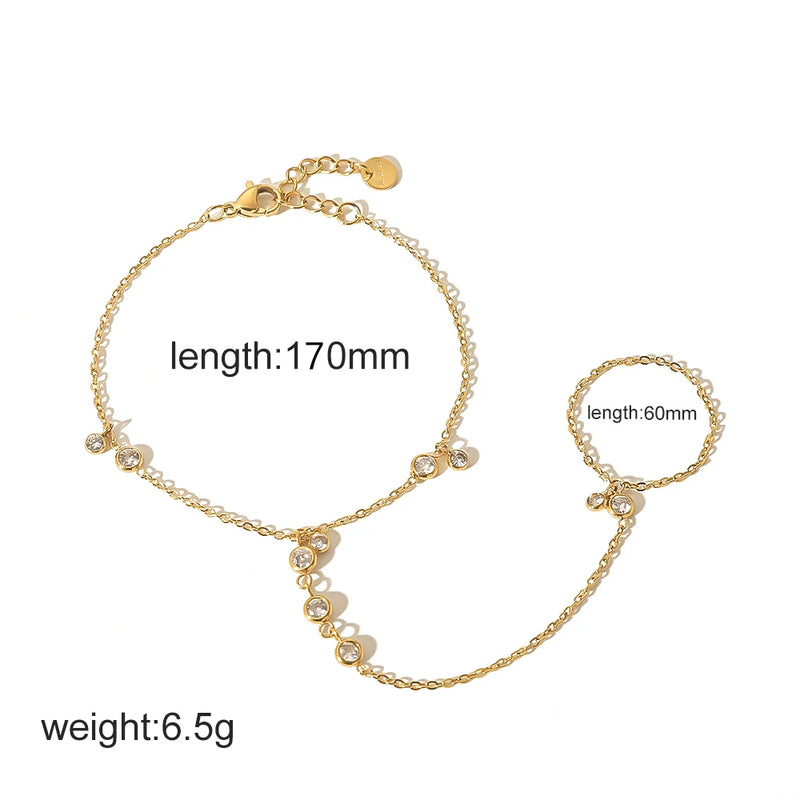 Fashion 18K Gold Plated Stainless Steel Zircon Ring Bracelet for Women Individualistic Daily Wear - Visuel 12 | SAMAG