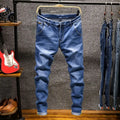 American Elastic Straight Jeans Men Ripped Worn-out | SAMAG