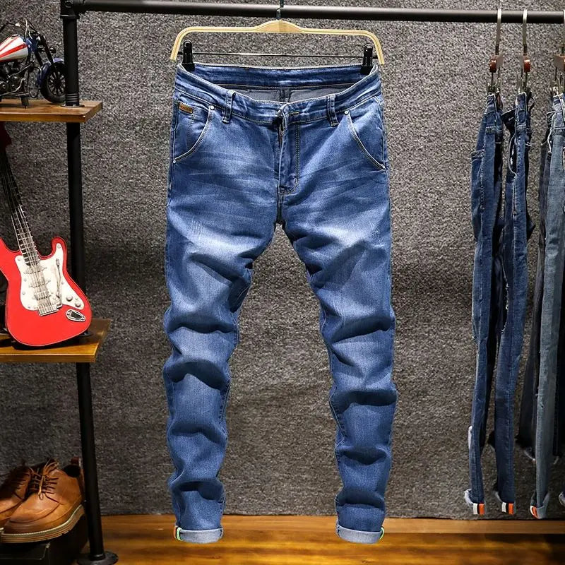 American Elastic Straight Jeans Men Ripped Worn-out | SAMAG