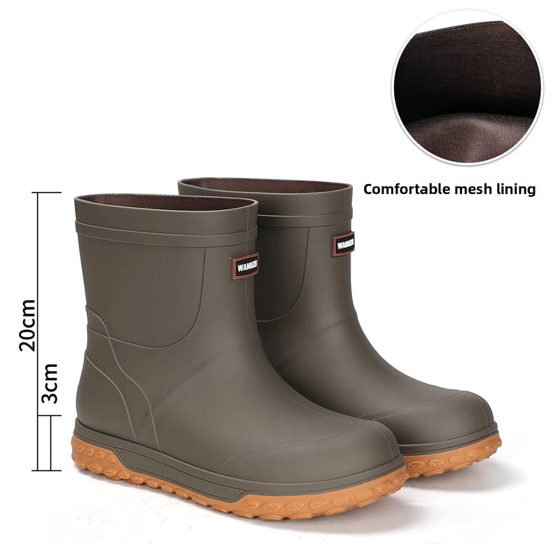 High Quality Men's Mid-Calf Rain Boots Anti-Slip Waterproof Thick Bottom Wear-Resistant Outdoor Fishing Shoes for All Seasons