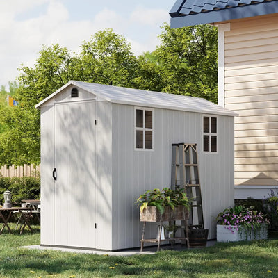 4x8 FT Plastic Outdoor Storage Shed with Floor, Light | SAMAG
