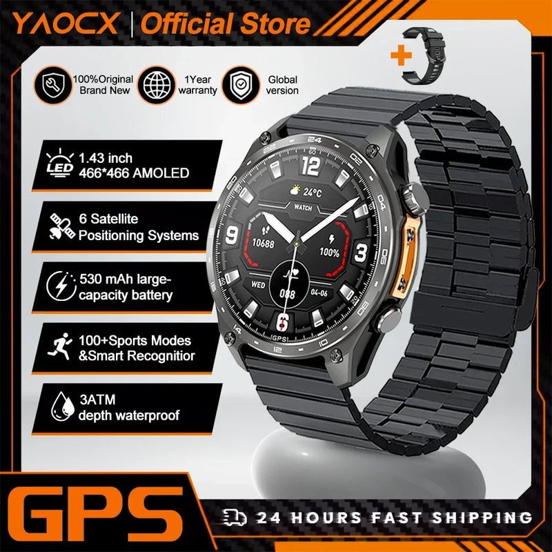 2026 New Military Smart Watch Men Built-in GPS 530mah Bluetooth Call 3ATM Waterproof Barometric Altimeter Sports Smart Watches