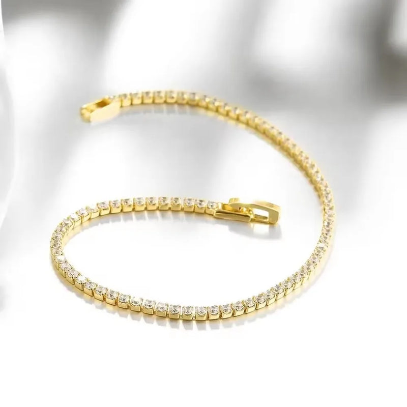 Luxury Simple Stainless Steel Single Row Geometric Square Glisten Full of Zircon Bracelet Women Men Hip Hop Fashion Jewelry Gift