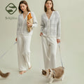 SUJIIN Women 2 Piece Outfits Pajamas Set Autumn Winter Casual Sleepwear Woman Striped Cardigan Tops Trousers Loungewear SH006