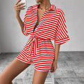 Summer New Set For Women's Casual Loose Comfortable Outfit Fashion Striped Batwing Sleeve Shirt Top+ Shorts 2-piece Sets Woman