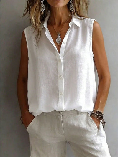 Fashionable and Elegant Sleeveless Collared Shirt | SAMAG