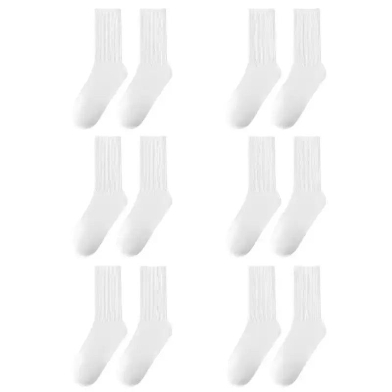 6 Pairs Middle Tube Socks For Men Solid Colour In White | SAMAG