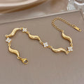 Fashion Gold Plated Stainless Steel Bracelet for Women Chic Wave Zircon Flower Wristband Bracelets Party Jewelry Gifts