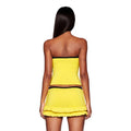 Women Retro Print 2 Piece Set Yellow Strapless Tube Top Drawstring Ruffle Mini Skirt Y2K Streetwear Club Party Matching Outfit