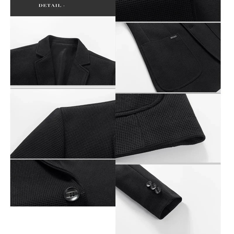 BROWON Brand Men Waffle Texture Blazer Two Buttons Notched Lapel Stretch Casual Suit Jacket Light Business - View 5 | SAMAG