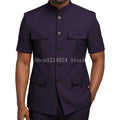 Mens Safari Suit 2 Piece Short Sleeve Suits for Men Regular Fit Stand Collar Suit African Clothes