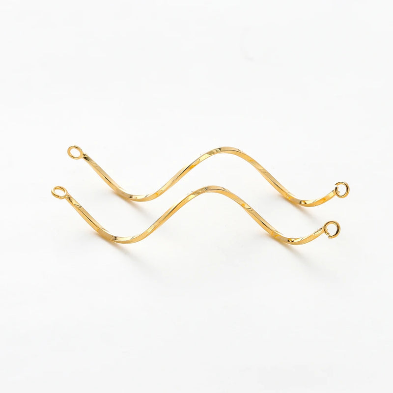 10Pcs 14K/18K Gold Color Plated Brass S-shaped Double Hanging Long Curved Band Charms Pendants for DIY Earring Accessories