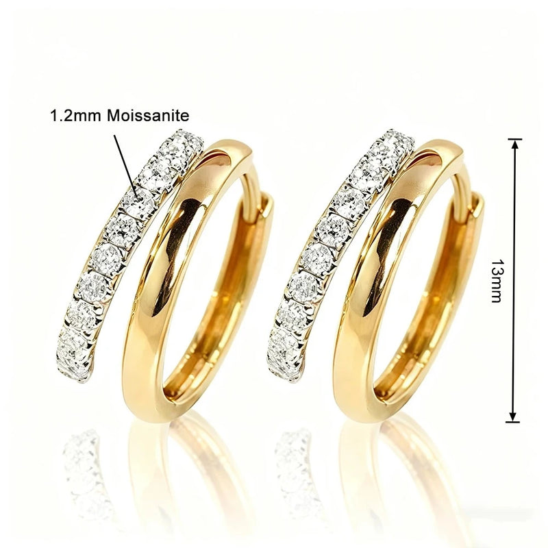 Two Hoop Full Moissanite Earrings for Women 925 Sterling Silver Plated 18K Gold Classic Ear Studs Sparkling Wedding Jewelry Gift