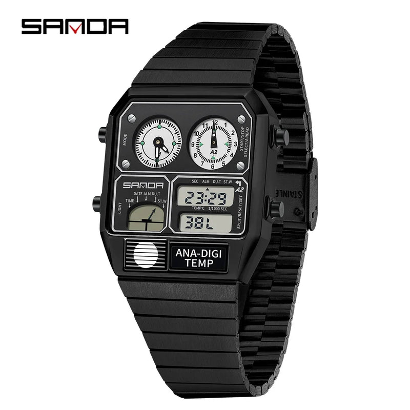 SANDA Top Fashion Men's Leisure Electronic Watch Multifunctional Thermometer Stopwatch Timing Men's Electronic Watch 3192