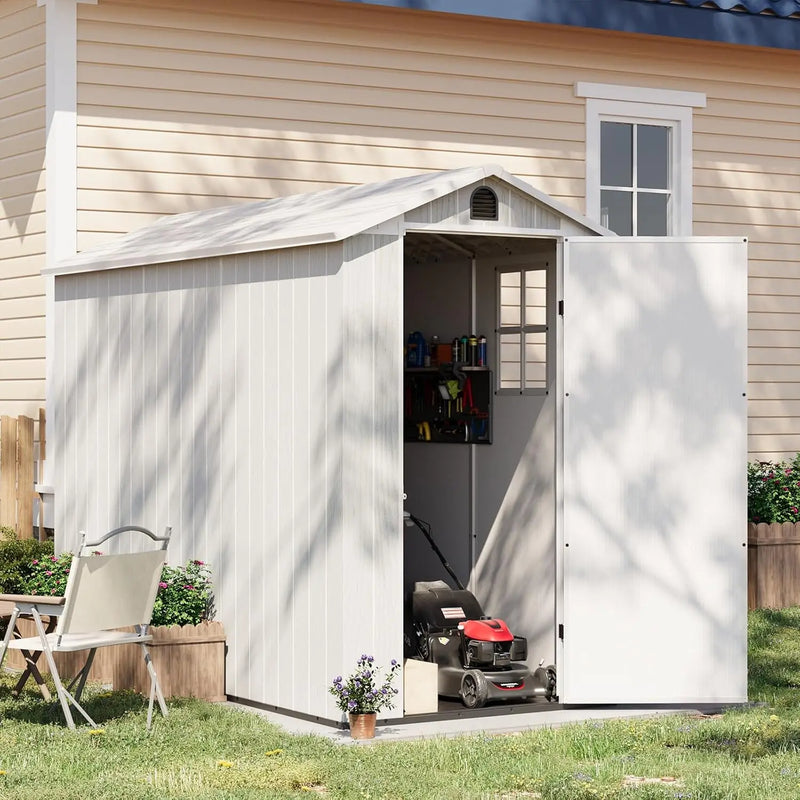 4x8 FT Plastic Outdoor Storage Shed with Floor, Light - View 2 | SAMAG