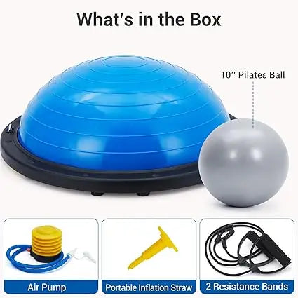 Half Exercise Ball,60Cm Balance Ball Trainer with Non-Slip Base,2 Bands,Pump & Extra Balls For Yoga Workouts Pilates Fitness