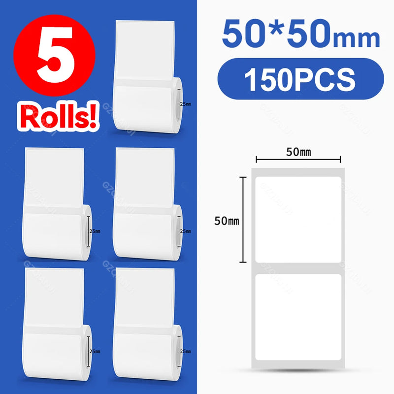5 Rolls 30-50mm Thermal Label Paper Rolls White Color Waterproof for Niimbot B1 B21 B203 B3S Label Printer Barcode Name Printing