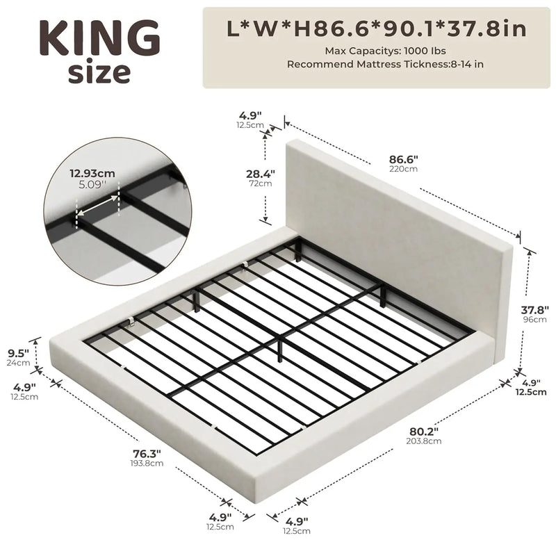 Cloud Upholstered  Bed Frame with Headboard, 5 Inch Foam Padded Platform, No Box Spring, Easy Assembly , Customized