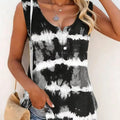Women's Black White Tie Dye Tank Top V Neck Button Sleeveless Loose Tank Top Boho Spring Summer Day Casual Streetwear Top