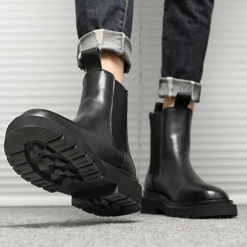 2022 Autumn New Chelsea Boots for Men Black Boots Platform Shoes Fashion Ankle Boots Winter Slip on Men Shoes New Botines Mujer