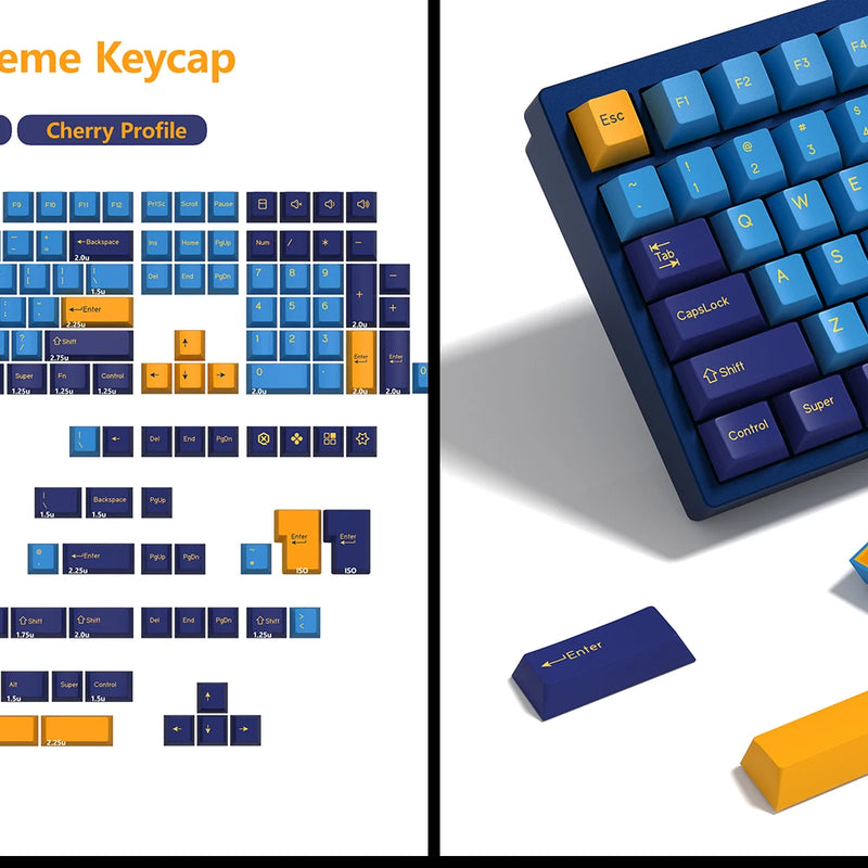 KBDiy GMK Blue Samurai Keycap Cherry Profile Double Shot PBT ISO Keycaps For Gamer Mechanical Keyboard Kit Gaming Point Key Cap