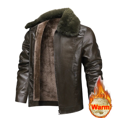2025Plush Thickened Faux Leather Jacket Men's Fur Collar | SAMAG