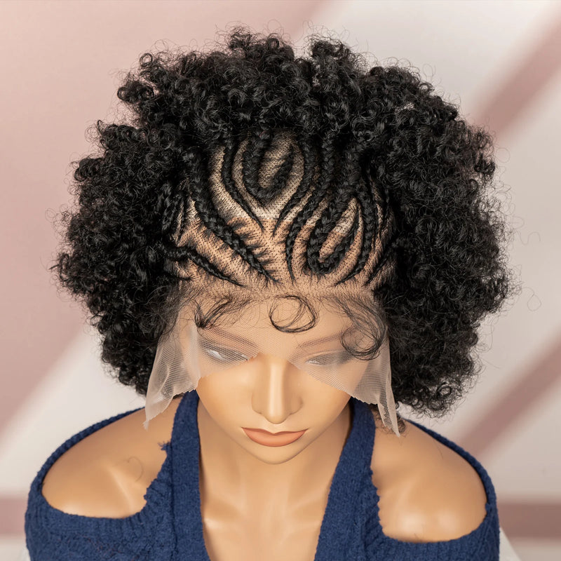 Afro Kinky Curly Hair Wig New Braided Wigs for Black Women Full Lace Synthetic Wigs Knotless Cornrow Braids Short 6 Inches