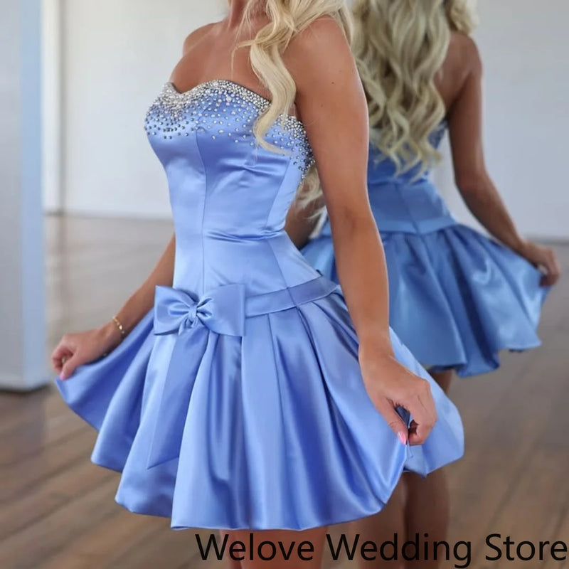 Satin Short Homecoming Dress Strapless Sweetheart Neck | SAMAG